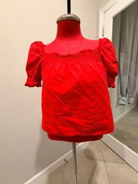 Wink Red Smocked Square-Neck Puff Sleeve Top